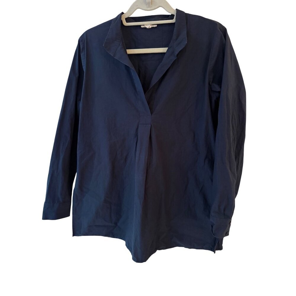 Eileen Fisher Womens Pullover Blouse Size XXS Black Collared Long sleeve Casual